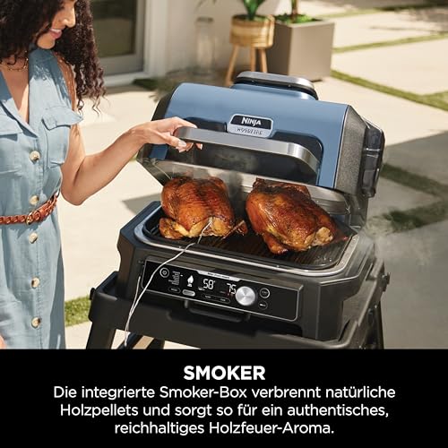 Ninja Woodfire Pro Connect XL Elektrischer BBQ Smoker Grill, App-Steuerung, digitaler Temperaturfühler, 7-in-1 Outdoor Grill elektrisch & Air Fryer mit Woodfire Pellets, wetterfest, Schwarz OG901EU – Bild 8