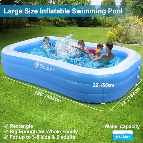 Duerer Aufblasbarer Pool Rechteckig, 305cm x 182cm x 56cm, Planschbecken groß für Kinder und Erwachsene Sommer Party, Aufblasbare Schwimmbecken, Familien Swimming Pool für Garten, Outdoor, Easy Set – Bild 2