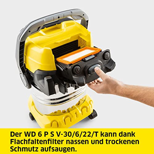 Kärcher Nass-/Trockensauger WD 6 P S V-30/6/22/T, inkl. Steckdose, Flachfaltenfilter, patentierter Filterbox, Filterreinigung, 1.300 W, Edelstahlbehälter: 30 l & Ablassschraube, Saugschlauch: 2,2 m – Bild 2