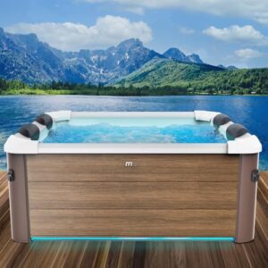BRAST® Whirlpool MSpa Oslo Amber mit Fester Außenwand | LED-Beleuchtung in 20 Farben für 6 Personen | 160x160x65cm | 120 Massagedüsen | Ganzjähriger Einsatz Winterfest | In & Outdoor Pool