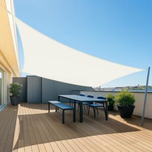 UMI Sonnensegel Wasserdicht 3.5x4.5m Rechteckig Sonnenschutz Wetterschutz PES Polyester Segel Baldachin 95% UV Schutz mit Seilen für Garten Balkon Terrasse- Creme