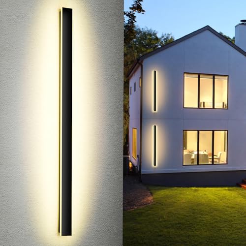 brightower Lange Villa Wandleuchte Schwarz, Außenwandleuchte Wasserdicht Ip65, Aluminium Acryl Außenlampe für Gärten, Terrassen, Schlafzimmer Wohnzimmer Innen, Warm light (170cm)