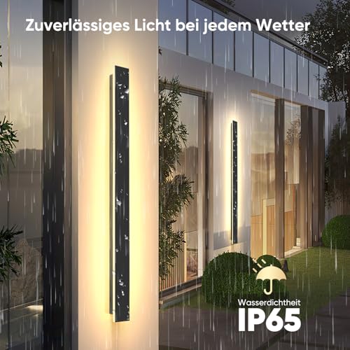 brightower Lange Villa Wandleuchte Schwarz, Außenwandleuchte Wasserdicht Ip65, Aluminium Acryl Außenlampe für Gärten, Terrassen, Schlafzimmer Wohnzimmer Innen, Warm light (170cm) – Bild 4
