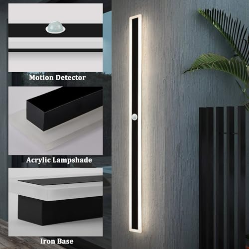 ANKBOY Außenwandleuchten mit Bewegungsmelder, LED Wandleuchte Aussen Wasserdicht IP65 Villa Wandlampe Lange, Anthrazit Metall Modern Aussenlampe Naturweiß 4500K für Gärten Garage (120cm) – Bild 3