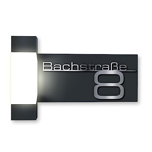 Metzler LED Außenleuchte, Aussenlampe in Anthrazit | Edelstahl Schriftzug | Steinbach