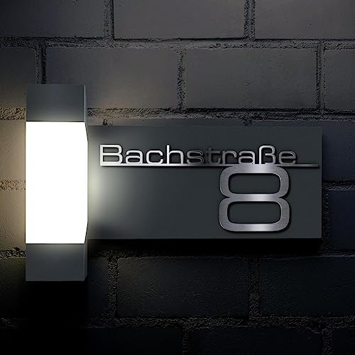 Metzler LED Außenleuchte, Aussenlampe in Anthrazit | Edelstahl Schriftzug | Steinbach – Bild 3