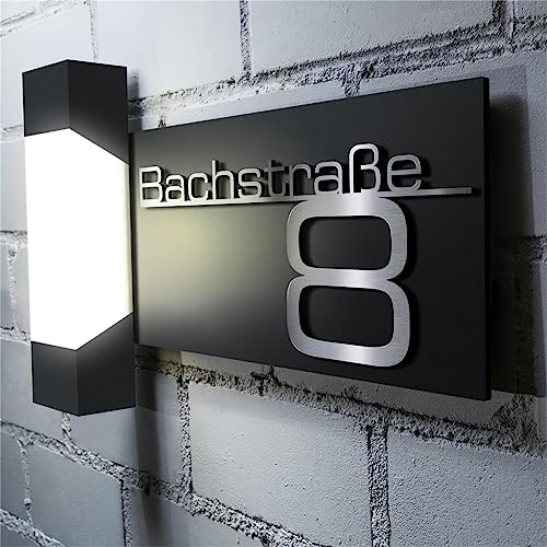 Metzler LED Außenleuchte, Aussenlampe in Anthrazit | Edelstahl Schriftzug | Steinbach – Bild 4