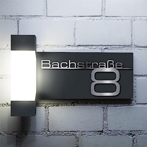 Metzler LED Außenleuchte, Aussenlampe in Anthrazit | Edelstahl Schriftzug | Steinbach – Bild 5