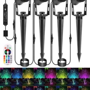 ECOWHO RGB Gartenstrahler mit Fernbedienung und Timer, IP65 Wasserdichte Gartenbeleuchtung mit Strom, 15M RGB Gartenleuchte mit Erdspieß für Garten, Bäume, Wege, Party Teich (4er-Set)