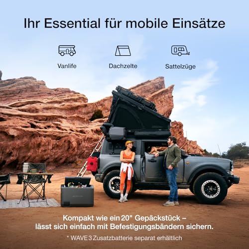 ECOFLOW WAVE 3 Tragbare Klimaanlage, 1800 W/6100 BTU Kühlen, 2000 W/6800 BTU Heizen, 1000 W Schnellladen (75 Min.), 8 Std. Akkulaufzeit, App-Steuerung, Mobile Klimaanlage für Camping, Wohnmobile, SUVs – Bild 5