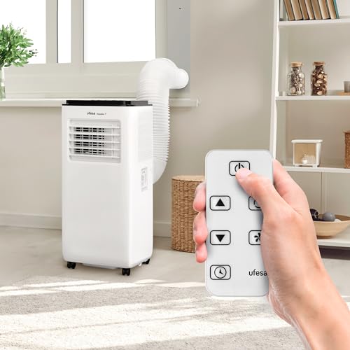 Ufesa Mobiles Klimagerät A7 3in1, Kühlen, Lüften und Entfeuchten, 7000 BTU/Tag, leise, LED Display, 24h Timer, bis zu 12m², Gas R290, Fernbedienung – Bild 3