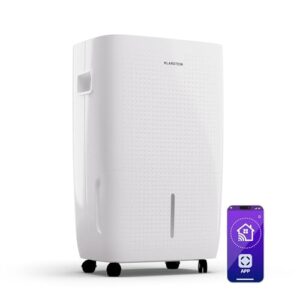 Klarstein Luftentfeuchter Elektrisch bis 65m2, Smart Luftentfeuchter für Wohnung, Bad & Keller, Luft-Entfeuchter Leise, Elektrischer Dehumidifier mit WLAN IoT App, Bautrockner mit 60 L Kapazität