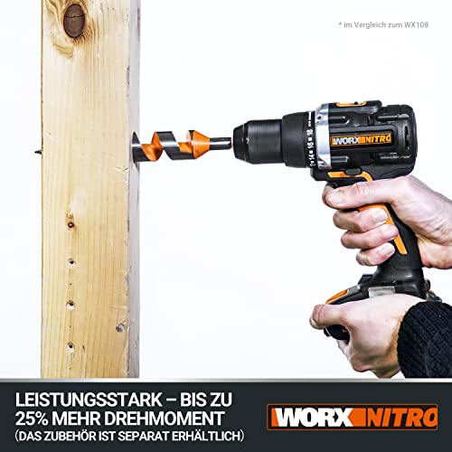 WORX NITRO WX102.9 Akku Bohrschrauber 20V – Bürstenloser Akkuschrauber - 60Nm, 2-Gang-Getriebe und LED-Licht – Akkubohrer zum Bohren & Schrauben - ohne Akku & Ladegerät – Bild 3