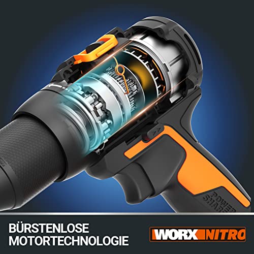 WORX NITRO WX102.9 Akku Bohrschrauber 20V – Bürstenloser Akkuschrauber - 60Nm, 2-Gang-Getriebe und LED-Licht – Akkubohrer zum Bohren & Schrauben - ohne Akku & Ladegerät – Bild 4