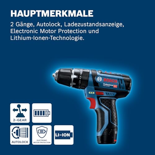 Bosch Professional 12V System Akku Schlagbohrschrauber GSB 12V-15 (Bohr-Ø Holz max: 19 mm, inkl. 2x 2.0Ah Akku Ladegerät, 2x Bohrer-Set, 1x Bit-Set, Werkzeugtasche) - Amazon Exclusive – Bild 4