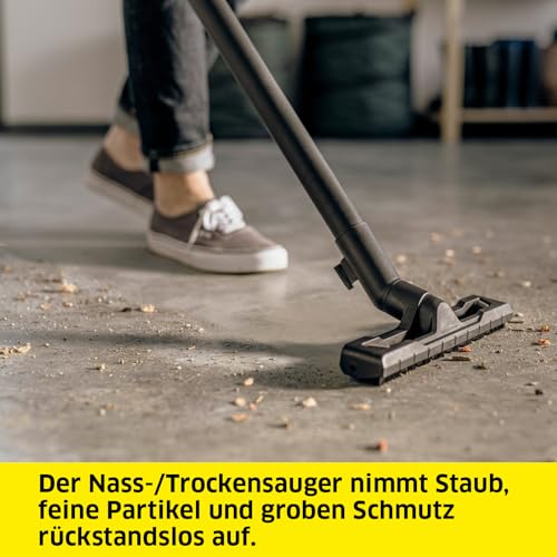 Kärcher WD 4 P V-20/5/22 Nass-& Trockensauger, Kunststoffbehälter, Gelb 5 m Kabel, 2,2 m Saugschlauch, mit Gerätesteckdose, Clips-Bodendüse, „Pull & Push“-Verschlusssystem, Gelb – Bild 2