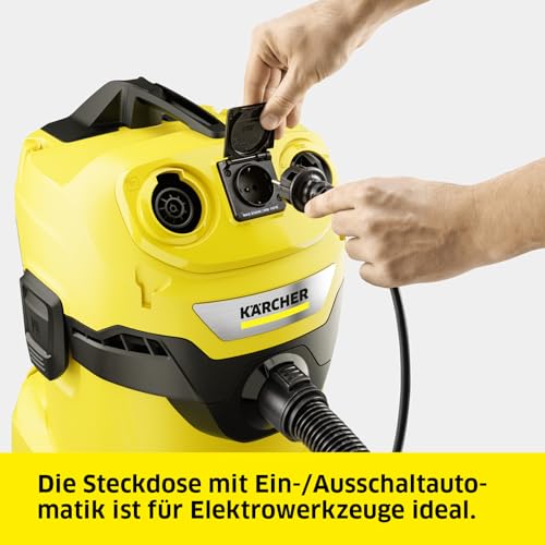 Kärcher WD 4 P V-20/5/22 Nass-& Trockensauger, Kunststoffbehälter, Gelb 5 m Kabel, 2,2 m Saugschlauch, mit Gerätesteckdose, Clips-Bodendüse, „Pull & Push“-Verschlusssystem, Gelb – Bild 6