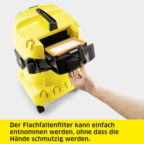 Kärcher WD 4 P V-20/5/22 Nass-& Trockensauger, Kunststoffbehälter, Gelb 5 m Kabel, 2,2 m Saugschlauch, mit Gerätesteckdose, Clips-Bodendüse, „Pull & Push“-Verschlusssystem, Gelb – Bild 7