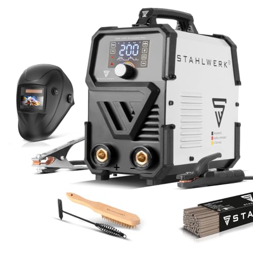 STAHLWERK Schweißgerät Vollausstattung ARC 200 Synergic Pro Inverter - MMA/E-Hand & Lift-TIG mit 200 A, vollsynergisch, IGBT-Technologie, Hotstart, Antistick, LCD-Display & VRD-Sicherheitsfunktion