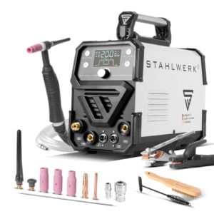 STAHLWERK Schweißgerät 2 in 1 Kombi DC WIG 200 Puls ST - digital, WIG mit Puls & MMA, kompakt & leistungsstark, für Stahl, Edelstahl, Kupfer & Dünnblech, IGBT-Inverter