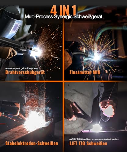 HITBOX Fülldraht Schweißgerät ohne Gas, 200A 230V Fülldraht Schweißgerät 4-in-1 Funktion Gasloses MIG-Schweissgerät/ARC/MMA/Lift WIG/Spool Feeder(HIM200) – Bild 2