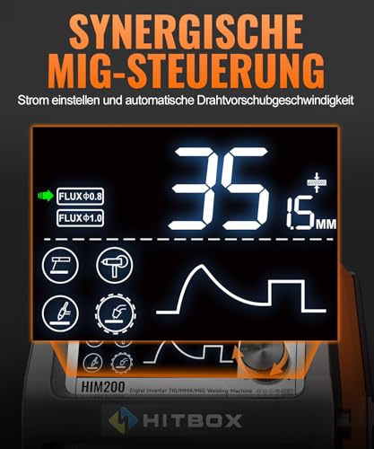 HITBOX Fülldraht Schweißgerät ohne Gas, 200A 230V Fülldraht Schweißgerät 4-in-1 Funktion Gasloses MIG-Schweissgerät/ARC/MMA/Lift WIG/Spool Feeder(HIM200) – Bild 3