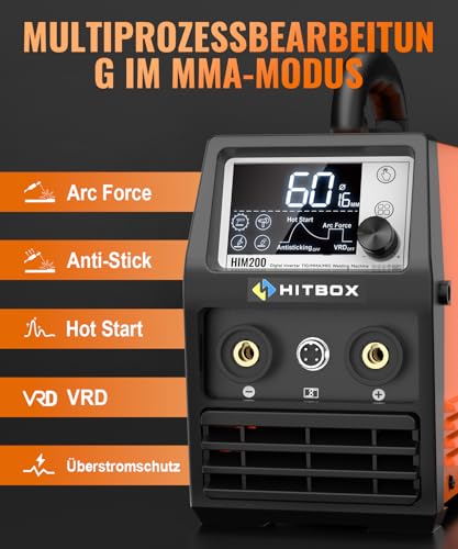 HITBOX Fülldraht Schweißgerät ohne Gas, 200A 230V Fülldraht Schweißgerät 4-in-1 Funktion Gasloses MIG-Schweissgerät/ARC/MMA/Lift WIG/Spool Feeder(HIM200) – Bild 4