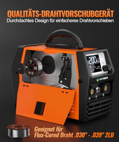 HITBOX Fülldraht Schweißgerät ohne Gas, 200A 230V Fülldraht Schweißgerät 4-in-1 Funktion Gasloses MIG-Schweissgerät/ARC/MMA/Lift WIG/Spool Feeder(HIM200) – Bild 5