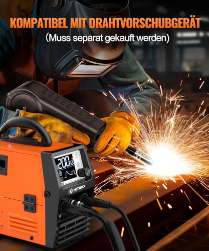 HITBOX Fülldraht Schweißgerät ohne Gas, 200A 230V Fülldraht Schweißgerät 4-in-1 Funktion Gasloses MIG-Schweissgerät/ARC/MMA/Lift WIG/Spool Feeder(HIM200) – Bild 6