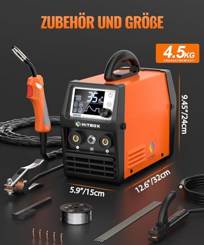 HITBOX Fülldraht Schweißgerät ohne Gas, 200A 230V Fülldraht Schweißgerät 4-in-1 Funktion Gasloses MIG-Schweissgerät/ARC/MMA/Lift WIG/Spool Feeder(HIM200) – Bild 7
