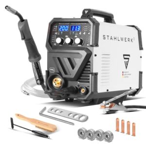 STAHLWERK Schweißgerät 5 in 1 Kombi MIG MAG 200 Puls Pro Inverter - ARC MMA, Fülldraht, Lift TIG, mit 200 A, Puls- & Spot-Funktion, vollsynergisch, IGBT, für Alu, 7 Jahre Garantie