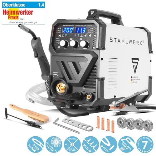 STAHLWERK Schweißgerät 5 in 1 Kombi MIG MAG 200 Puls Pro Inverter - ARC MMA, Fülldraht, Lift TIG, mit 200 A, Puls- & Spot-Funktion, vollsynergisch, IGBT, für Alu, 7 Jahre Garantie – Bild 2