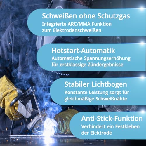 STAHLWERK Schweißgerät 5 in 1 Kombi MIG MAG 200 Puls Pro Inverter - ARC MMA, Fülldraht, Lift TIG, mit 200 A, Puls- & Spot-Funktion, vollsynergisch, IGBT, für Alu, 7 Jahre Garantie – Bild 5