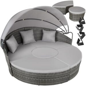 tectake® Lounge Muschel Sonneninsel Outdoor wetterfest, Gartenmuschel, Sonnenliege 2 Personen und mehr, multifunktionales Terrasse oder Balkon Möbel, Gartenliege wetterfest - grau