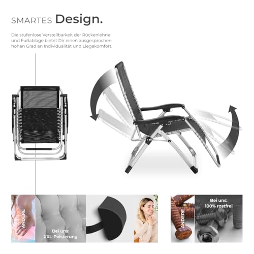 tectake® Sonnenliege klappbar, Liegestuhl, Gartenliege stufenlos verstellbar, Outdoor Sessel für Balkon oder Garten, Liege mit extra Dicker Auflage, Relaxliege belastbar bis 200kg - hellgrau, 2er Set – Bild 4