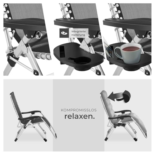 tectake® Sonnenliege klappbar, Liegestuhl, Gartenliege stufenlos verstellbar, Outdoor Sessel für Balkon oder Garten, Liege mit extra Dicker Auflage, Relaxliege belastbar bis 200kg - hellgrau, 2er Set – Bild 7