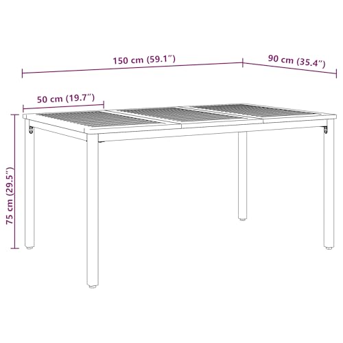 vidaXL Gartentisch 150x90x75 cm aus massivem Akazienholz und Metall – Bild 3