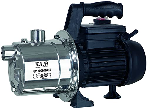 T.I.P. Edelstahl Gartenpumpe GP 3000 INOX - Leistungsstarke 550 W Pumpe mit 2950 l/h Leistung und thermischer Überlastschutz - Robustes, korrosionsbeständiges Pumpengehäuse, 30111