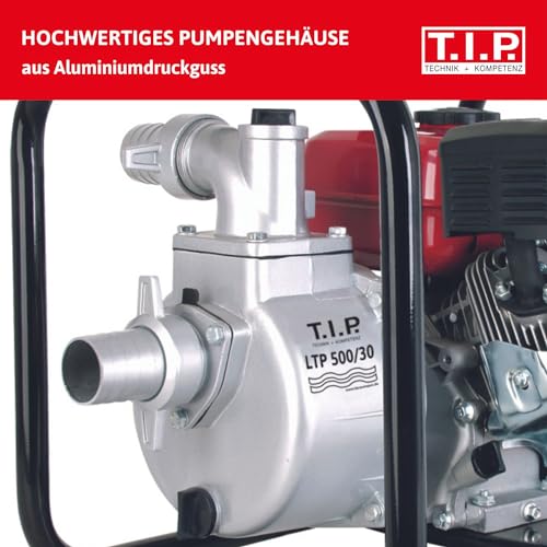 T.I.P. Benzin Wasserpumpe - Motor Gartenpumpe (30.000 l/h Fördermenge, 30 m Förderhöhe, 3,0bar Druck, max. 3,85kW (5,2PS) Leistung, Ölmangelsicherung, 4-Takt-Motor, Rückschlagklappe) LTP 500/30, 30197 – Bild 5