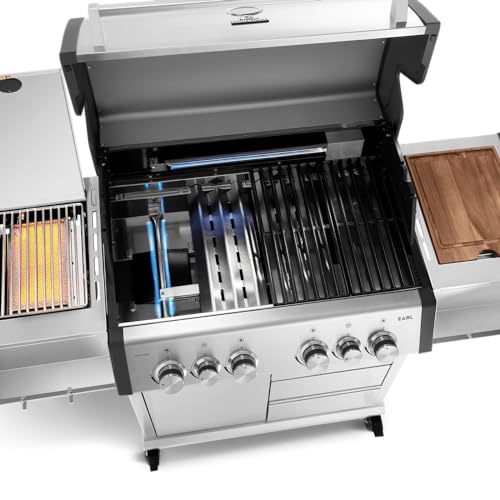 BURNHARD Big Earl 4-Brenner Gasgrill Edelstahl inkl. Heckbrenner, mit Edelstahl Grillrost & inkl. Abdeckhaube, Seitenkochfeld mit Infrarot Keramikbrenner – Bild 5