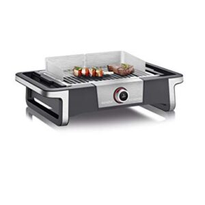 SEVERIN SENOA DigitalBOOST Elektrogrill für drinnen und draußen, Tischgrill mit schnellem Grillstart bis 500 °C, Balkon Grill mit SafeTouch-Oberfläche, Edelstahl/Schwarz, PG 8114