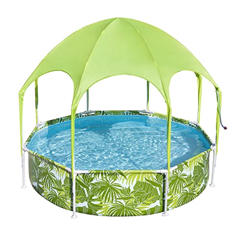 Bestway Steel Pro Frame Pool mit Sonnenschutzdach "Splash-in-Shade" ohne Pumpe Ø 244 x 51 cm, buntes Obst-Design, rund