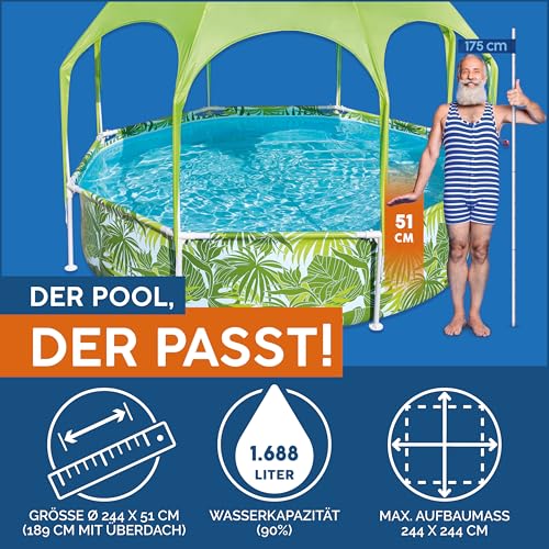 Bestway Steel Pro Frame Pool mit Sonnenschutzdach "Splash-in-Shade" ohne Pumpe Ø 244 x 51 cm, buntes Obst-Design, rund – Bild 3