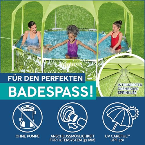 Bestway Steel Pro Frame Pool mit Sonnenschutzdach "Splash-in-Shade" ohne Pumpe Ø 244 x 51 cm, buntes Obst-Design, rund – Bild 4