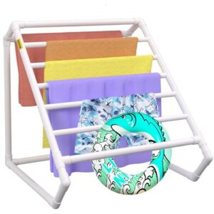 VEVOR Handtuchständer Handtuchhalter mit 8 Handtuchstangen Freistehend, Spa Schwimmbäder Handtuchhalter 138 x 138 x 140 cm Weiß Tragkraft 30 kg, PVC Handtuchständer mit 8 Handtuchklammern & 1 Haken