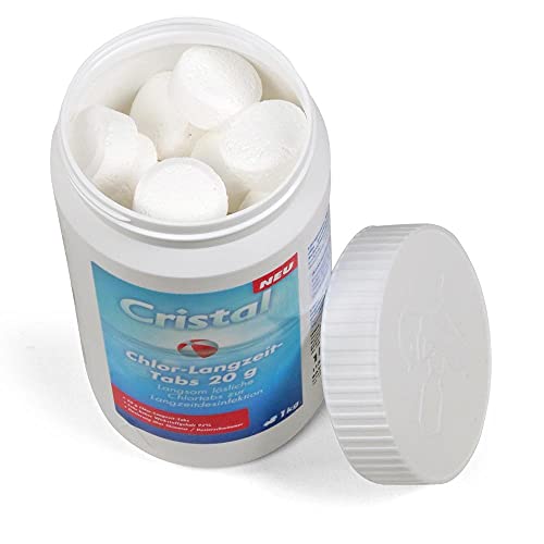 Cristal Chlor-Langzeit-Tabs 20 g Dosierschwimmer | Langsam lösliche Chlortabs zur Langzeitdesinfektion | Sehr hoher Aktivchlorgehalt | Dosierung über Skimmer Stabilisator | 1 Kg – Bild 2
