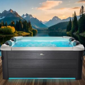 BRAST Whirlpool MSpa Oslo & Oslo Plus XXL mit Fester Außenwand | 160x160x65cm - 180x180x65cm | LED-Beleuchtung 20 Farben | 6 Personen | 120-140 Massagedüsen | Ganzjähriger Einsatz Winterfest