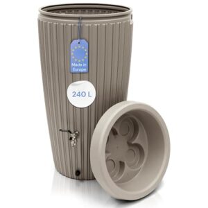 YourCasa Regentonne 240 Liter [RainCatcher] Messing Wasserhahn & Deckel - Regenfass Frostsicher aus Kunststoff - Regenwassertonne - Regenwassertank Garten Wassertank Regensammler Wasserfass (Sand)