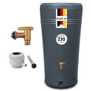 4rain Azura 2in1 Regentonne Komplett-Set 230 Liter Graphite Grey inkl. Kunststoff-Auslaufhahn und Fallrohranschluss - Wandtank, Wassertank, Regenfass, Regenwassertonne, Wassertonnen für Garten