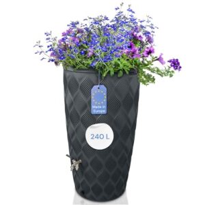 YourCasa Regentonne 240 Liter [Seabreeze] Regenfass Frostsicher aus Kunststoff - Regenwassertonne - Wasserfass Regenwassertank Wassertonne für Garten - Regentonne schmal (Anthrazit Ohne Wasserhahn)